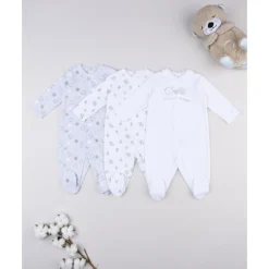 Pack 3 pijamas corredino para bebé con estampado de ositos