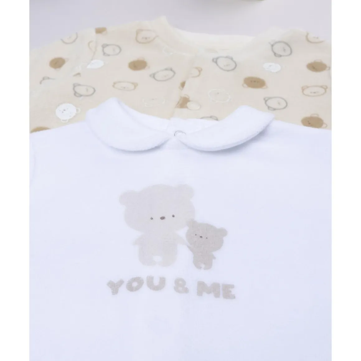 Pack 2 pijamas de bebé amarillo y blanco en terciopelo