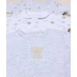Pack 3 pijamas de bebé gris y blanco con estampado de ositos