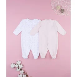 Pack 2 pijamas de bebé rosa y blanco en terciopelo