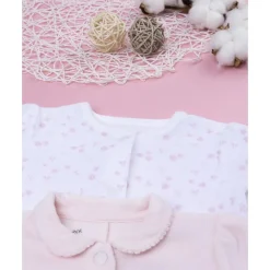 Pack 2 pijamas de bebé rosa y blanco en terciopelo