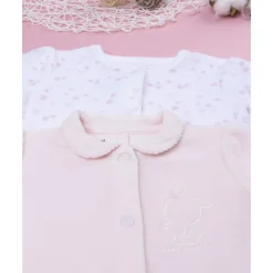 Pack 2 pijamas de bebé rosa y blanco en terciopelo