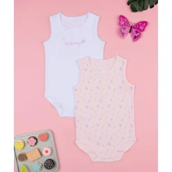 Pack de 2 Bodies de Canalé Blanco/Rosa para Niña
