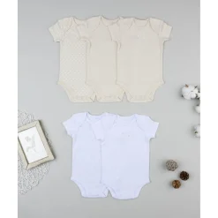 Pack de 5 bodies para reciénita beige y blanco