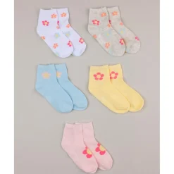 Pack de 5 calcetines cortos con flores para niña