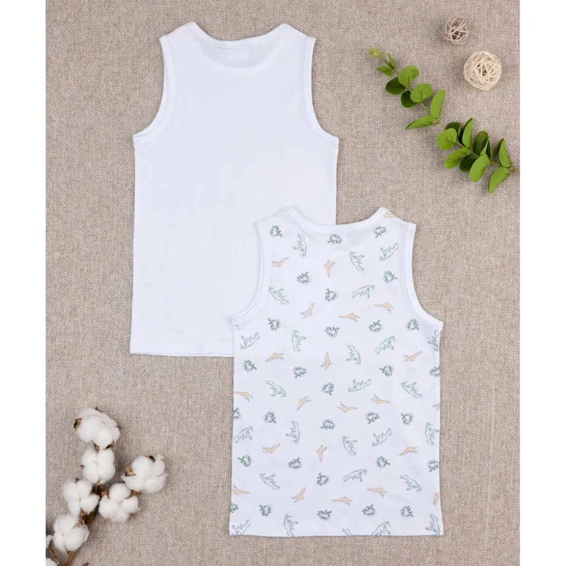 Pack de 2 Camisetas Interiores de Tirantes con Dinosaurios