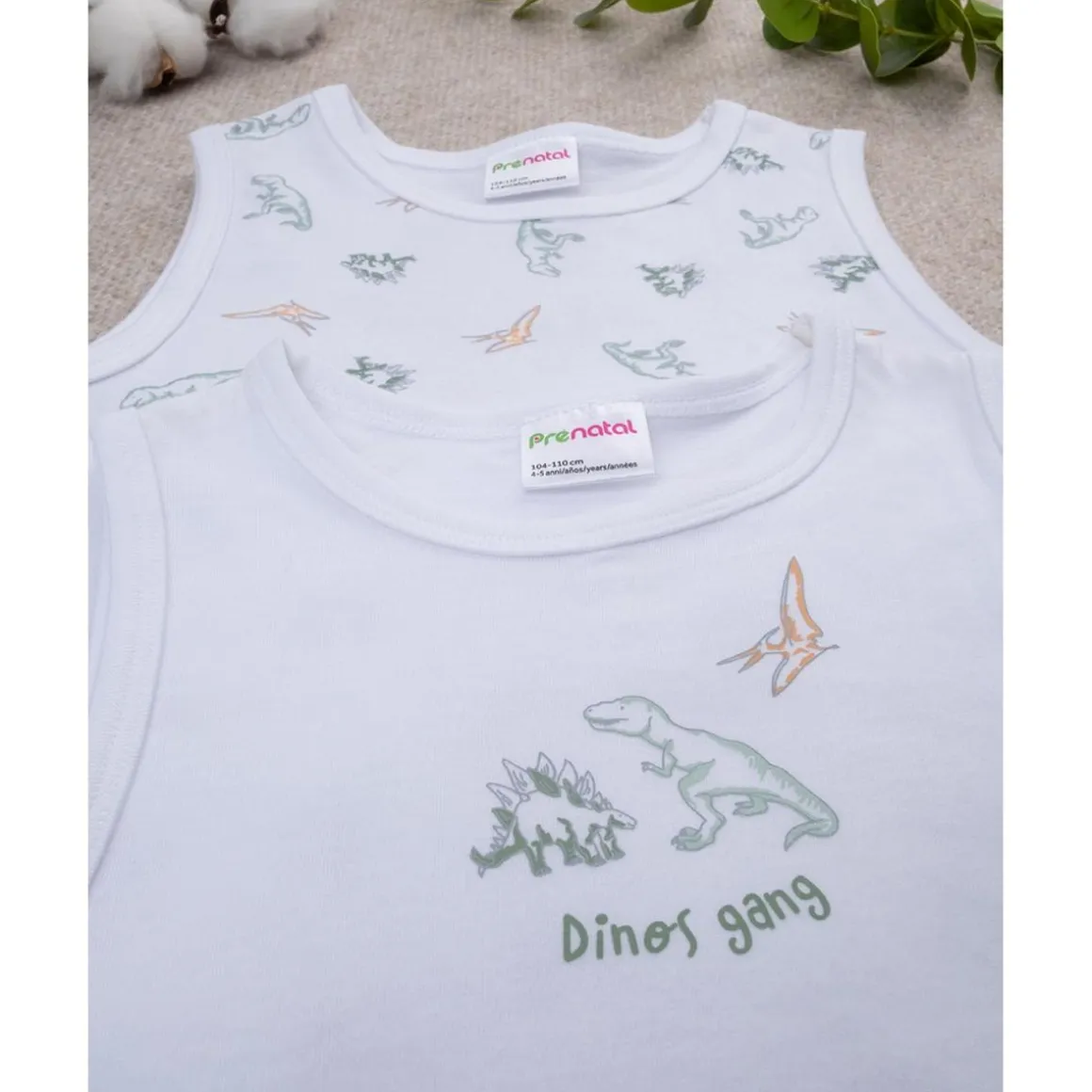 Pack de 2 Camisetas Interiores de Tirantes con Dinosaurios