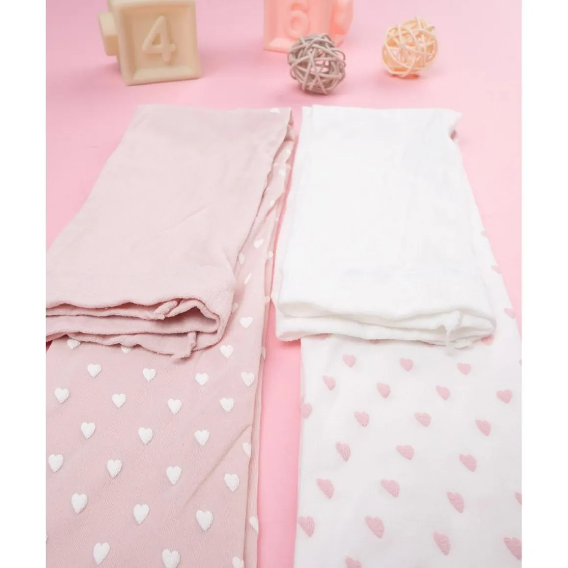 Pack de 2 medias para niña rosa/blanco con corazones