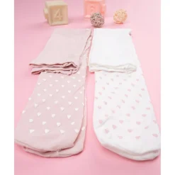 Pack de 2 medias para niña rosa/blanco con corazones