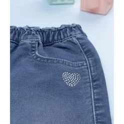 Pantalón denim niña corazones con strass