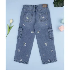 Pantalón denim niña florecitas