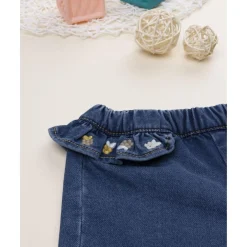 Pantalón niña denim con volantes
