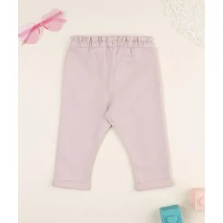 Pantalón niña rosa con cintura fruncida