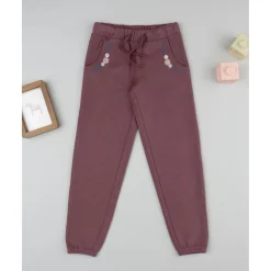 Pantalón niña rosa oscuro con bordados florales