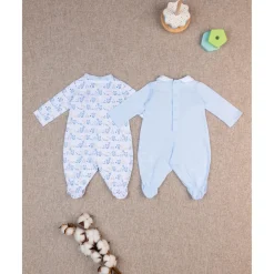 Paquete de 2 mamelucos azules y blancos con estampado de osito