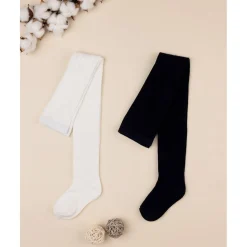 Paquete de 2 pantimedias para niña en crema y azul