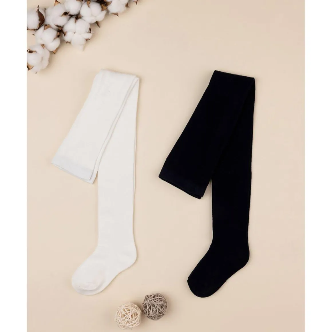 Paquete de 2 pantimedias para niña en crema y azul