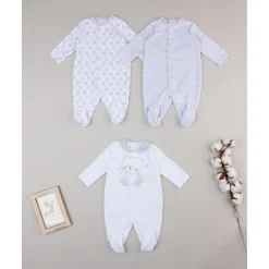 Paquete de 3 pijamas de terciopelo gris y crema