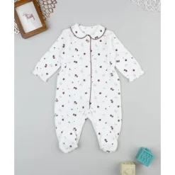 Pelele de terciopelo blanco con flores para recién nacida