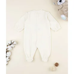 Pelele de terciopelo crema con ciervita para recién nacida