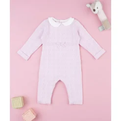 Pelele tricot rosa de niña con lazo