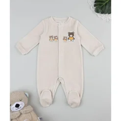 Pelele unisex beige con ositos para recién nacido