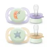 Philips Avent - 2 chupetes nocturnos Ultra Start niña lila y amarillo (0-2m)