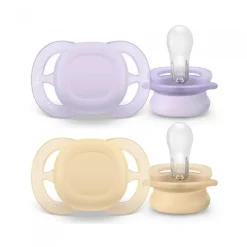 Philips Avent - 2 chupetes Ultra Start niña lila y amarillo (0-2m)