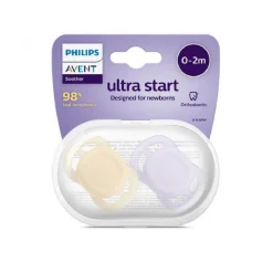 Philips Avent - 2 chupetes Ultra Start niña lila y amarillo (0-2m)