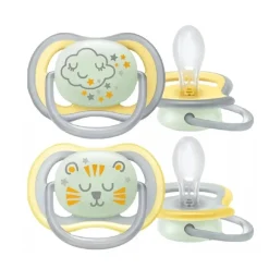 Philips Avent - 2 chupetes Ultra Air Night - León y Nuves