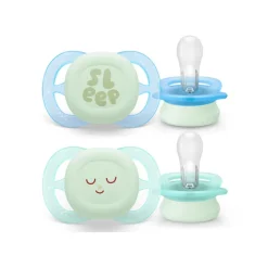 Philips Avent - 2 chupetes nocturnos Ultra Start verde y azul (0-2m)