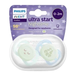 Philips Avent - 2 chupetes nocturnos Ultra Start verde y azul (0-2m)
