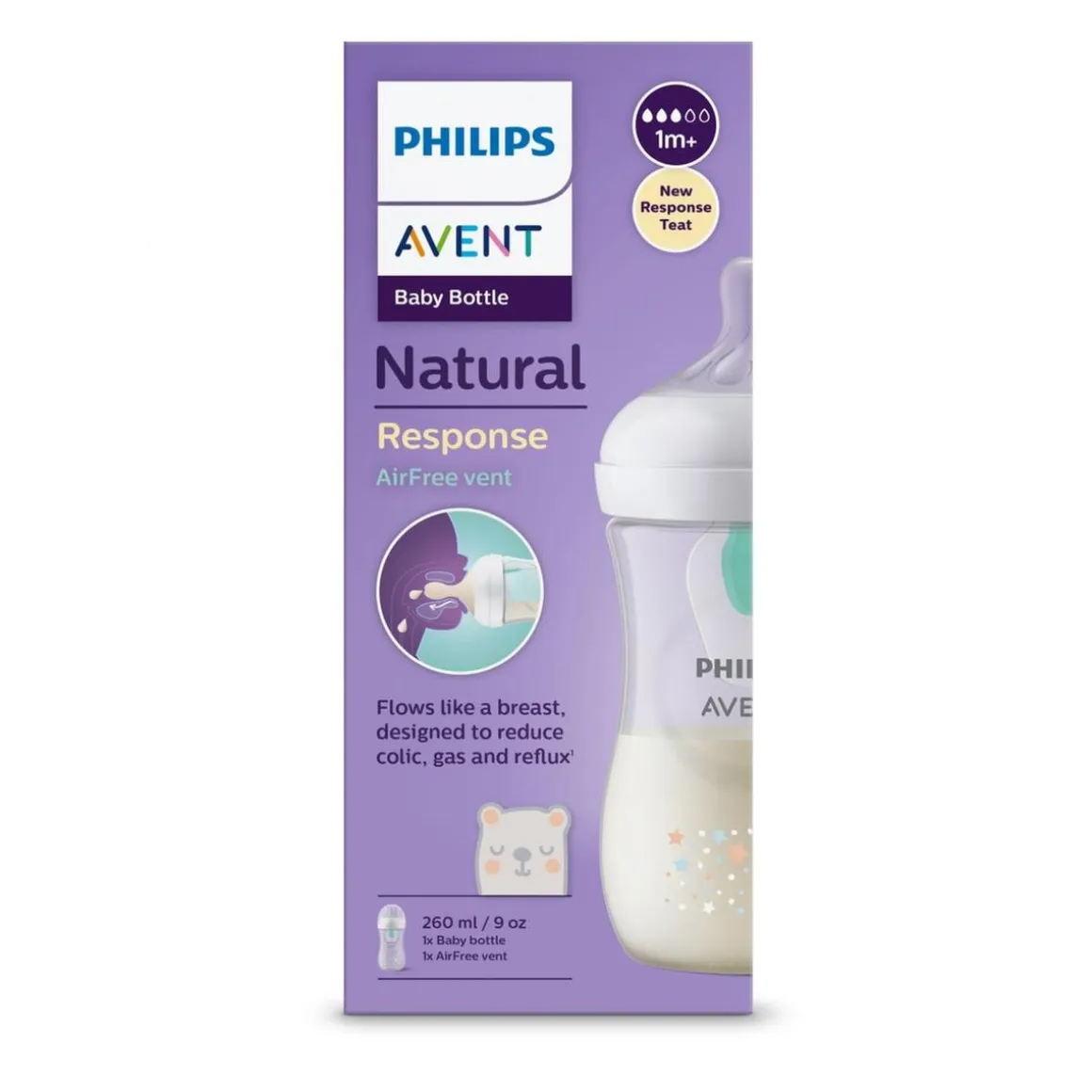 Philips Avent - Biberón Natural Response Airfree decorado 260 ml (1m+)