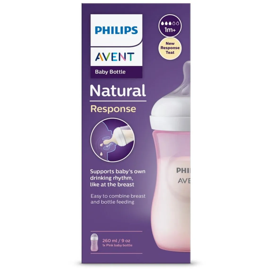 Philips Avent - Biberon natural response rosa 260ml (1m+)
