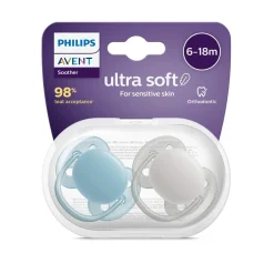 Philips Avent - Chupetes ultra suaves 6-18 meses azul claro y gris (2 unidades)