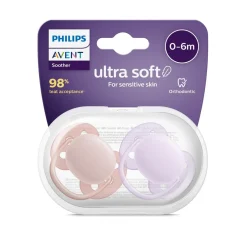 Philips Avent - Chupetes ultra suaves 0-6 meses color morado/rosa (2 unidades)