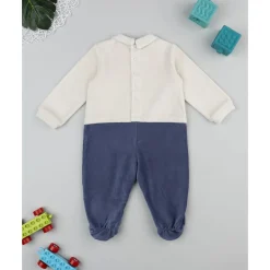 Pijama bicolor de bebé en terciopelo con estampado "Mountain"