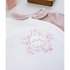 Pijama bicolor de bebé en terciopelo blanco y rosa