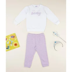 Pijama blanco y lila para niña