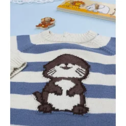 Pijama de bebé a rayas beige y azul