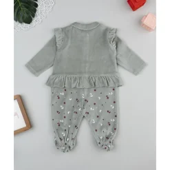 Pijama de niña en terciopelo verde con flores
