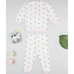 Pijama dos piezas niña crema/rosa con osos