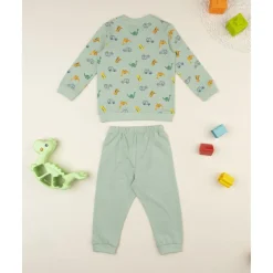 Pijama dos piezas niño verde dinosaurios