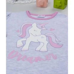 Pijama dos piezas para niña gris y rosa con unicornios