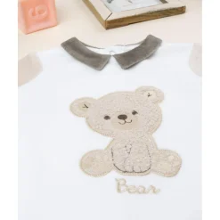 Pijama entero bebé blanco/beige con osito