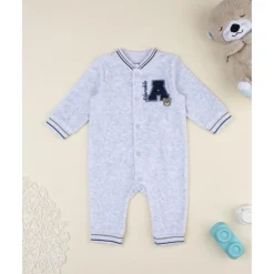 Pijama entero de terciopelo gris con parche