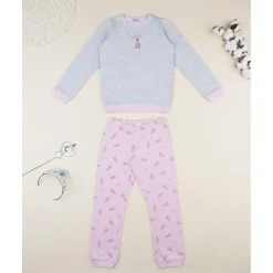 Pijama gris y rosa con bailarina para niña