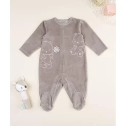 Pijama niña marrón de terciopelo con ositos
