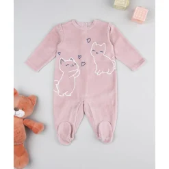 Pijama niña rosa de terciopelo con gatitos