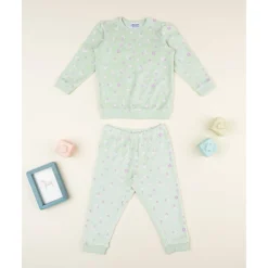 Pijama niña verde con florecitas
